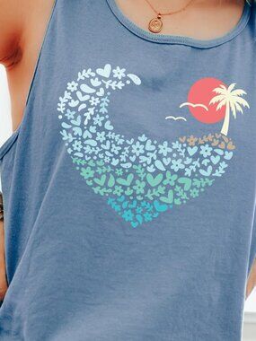 Retro Beach Sunset Heart Tank Top | Summer Vibes Graphic Tee